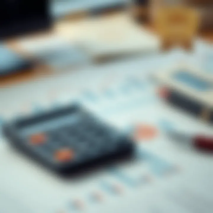 Calculator and financial graphs on a desk