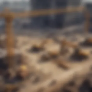 A construction site with cranes and workers collaborating on a project