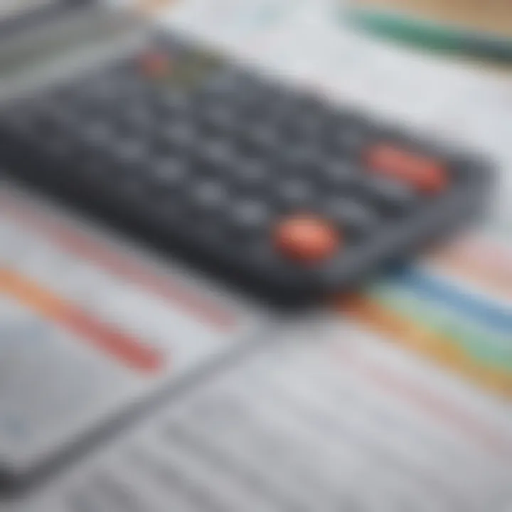 Close-up of a calculator and financial reports