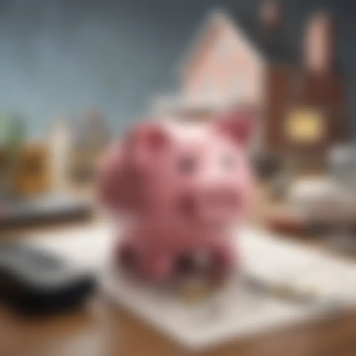 A piggy bank surrounded by home-related items symbolizing savings