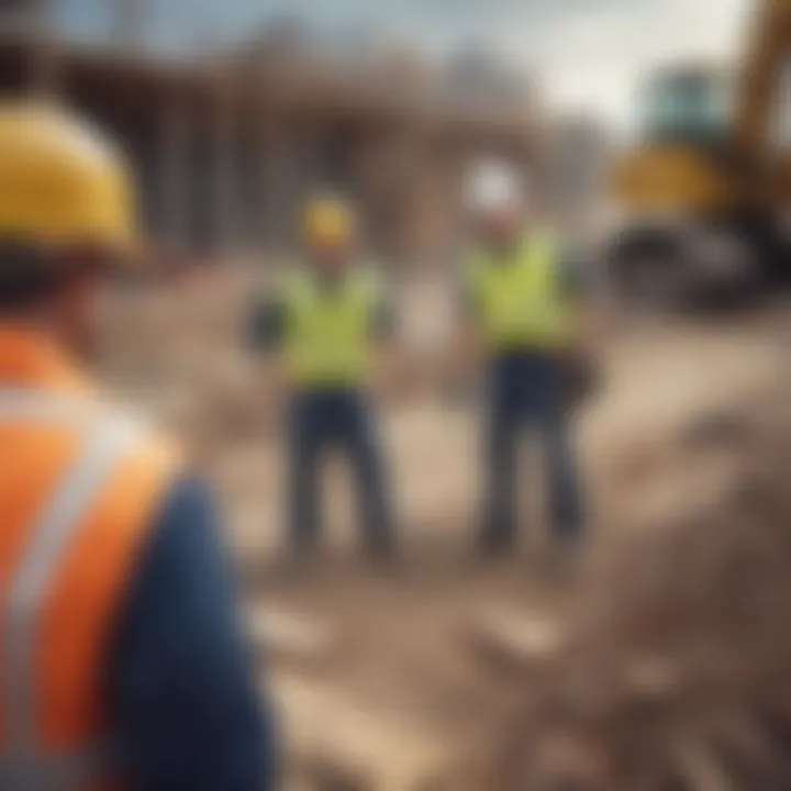 Construction workers collaborating on a project