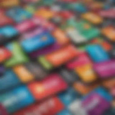Vibrant Array of Prepaid Gift Cards An array of vibrant prepaid gift cards displayed