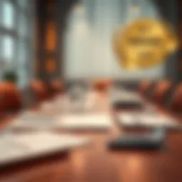 A negotiation table set with documents and a calculator