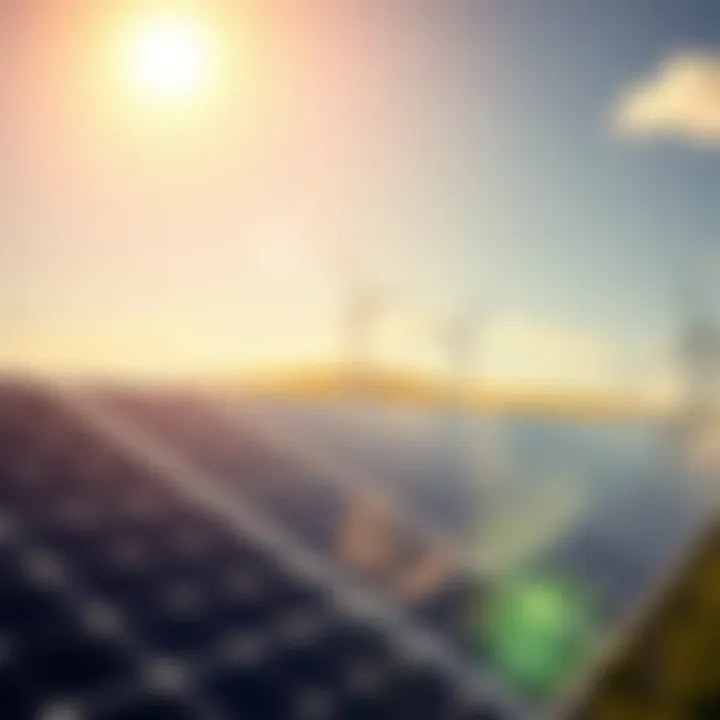 Solar panels generating energy in a sunny landscape