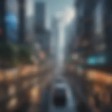 AI in Modern Urban Environments A futuristic cityscape showcasing AI applications in various industries