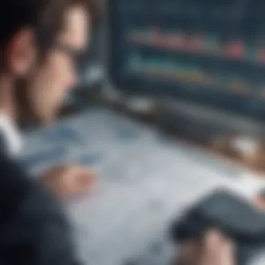Analyzing Financial Data A thoughtful investor analyzing financial data and reports.